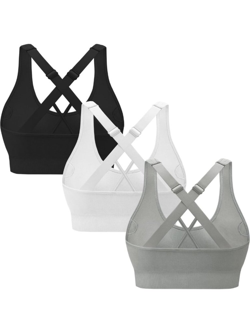 3-Pack High Impact Criss-Cross Strappy Sports Bras - Padded Seamless Yoga Bra
